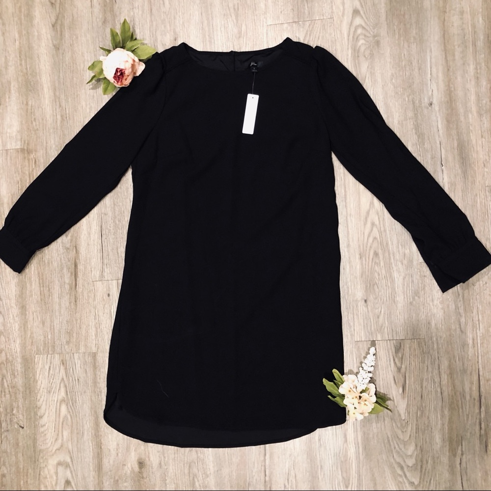 J. Crew Long Sleeve Black Shift Dress Size 8